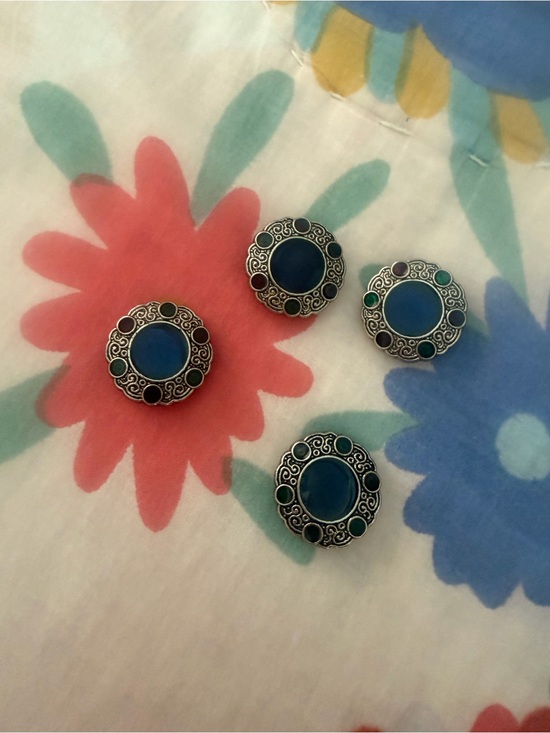 Jewelry - Decorative Silver-Tone Blue Accent Button covers - Set of 4